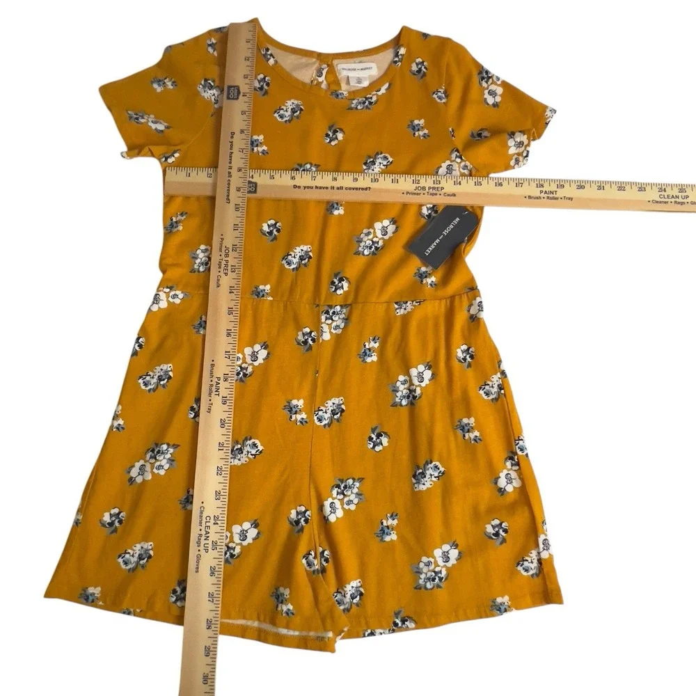Melrose & Market Girls Size XL/14-16 Yellow Black Floral Romper Keyhole Back NEW
